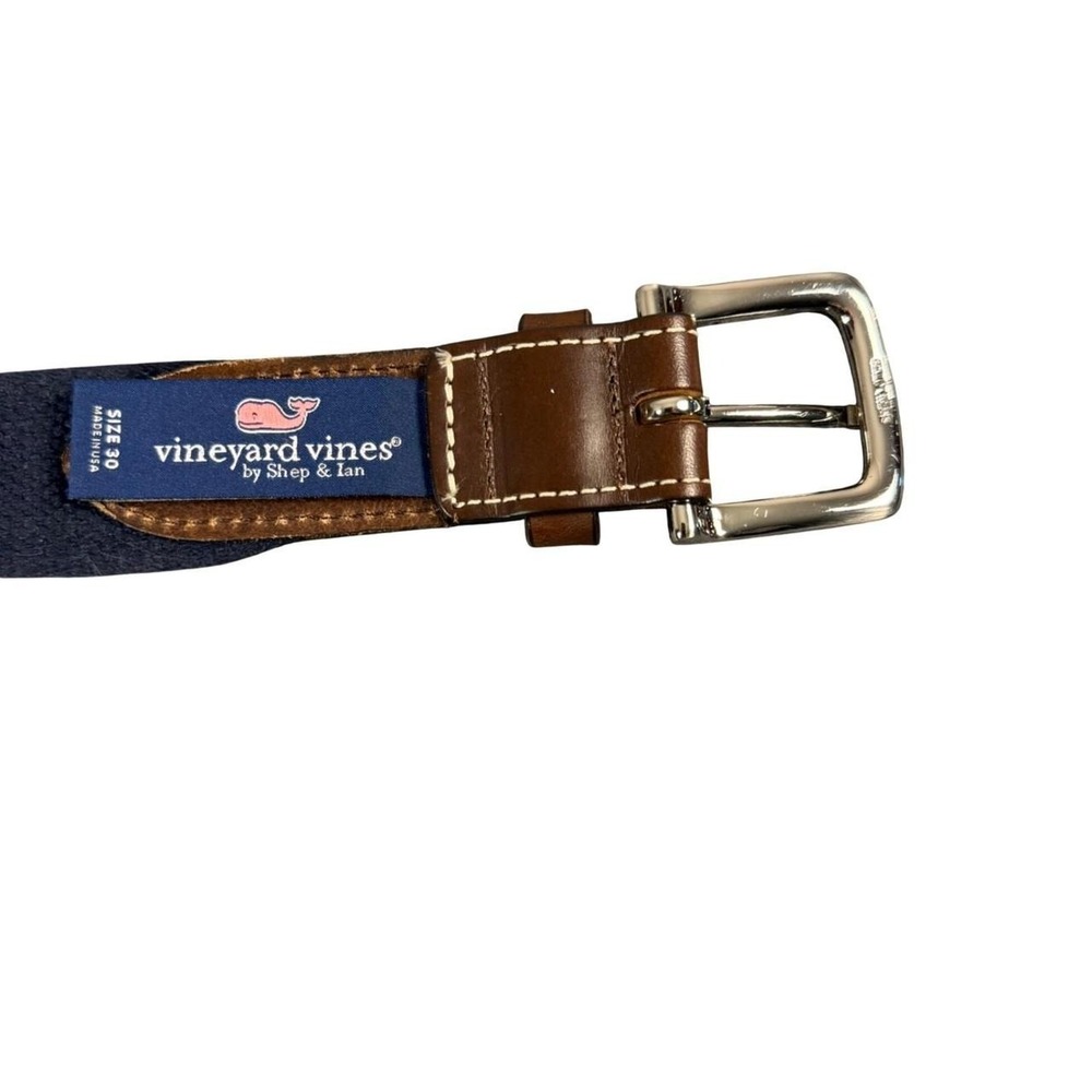 Vineyard Vines Mens Navy Red Oar Rowing Canvas Leather Club Belt Size 30 USA